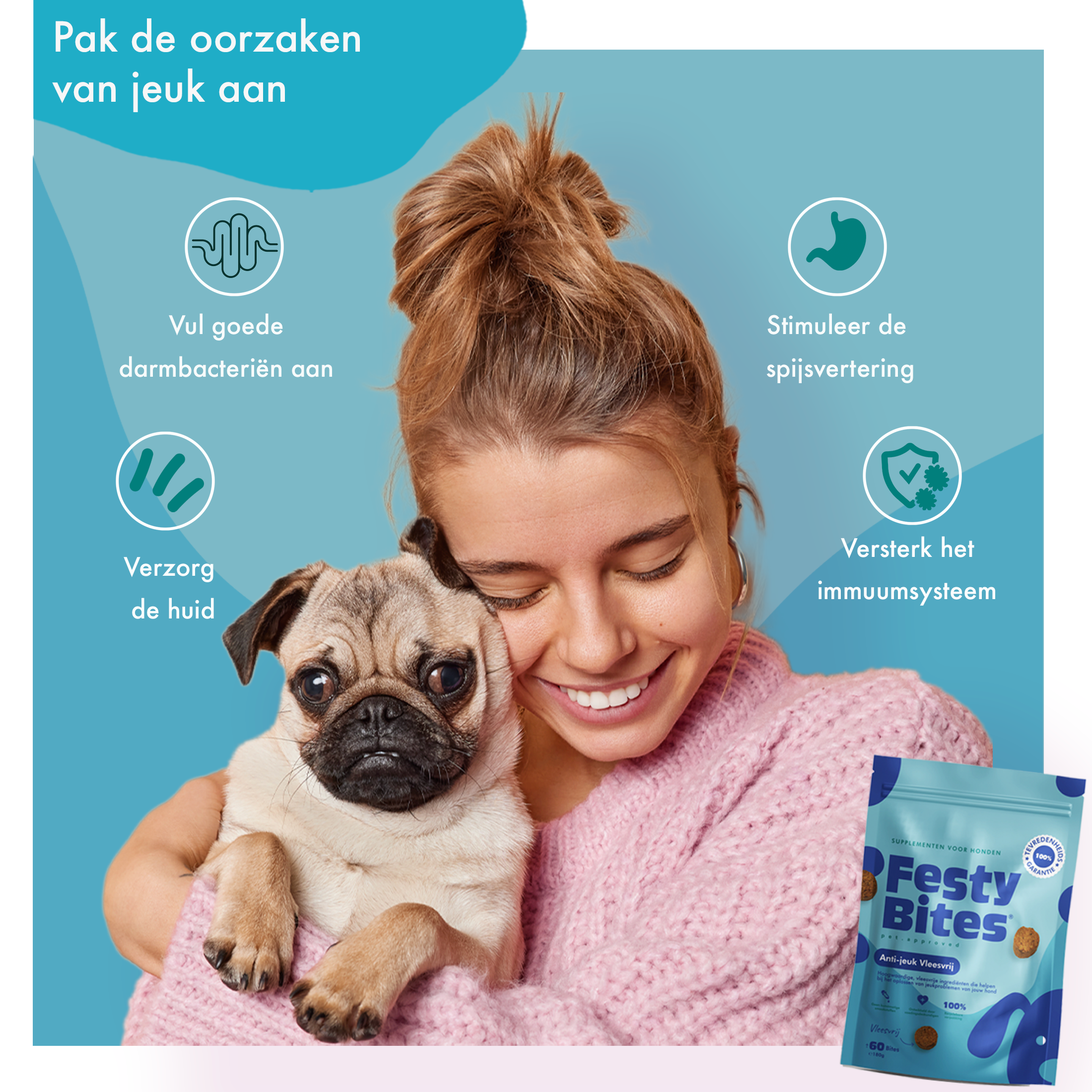 FestyBites® Probiotica Anti-jeuk vleesvrije probiotica snoepjes voor honden