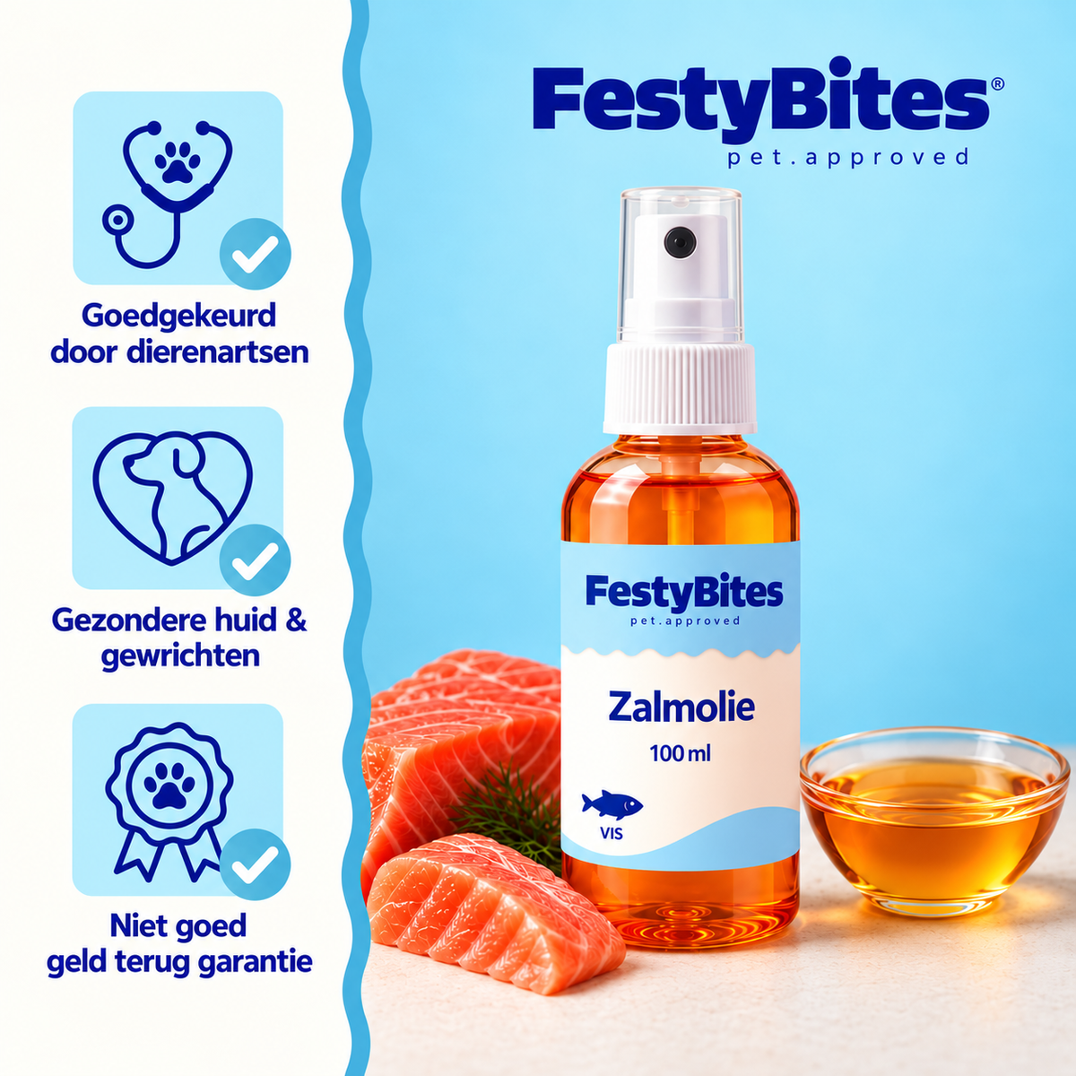 Zalmolie Spray voor Honden – 100 ml | Omega 3 & 6 | FestyBites