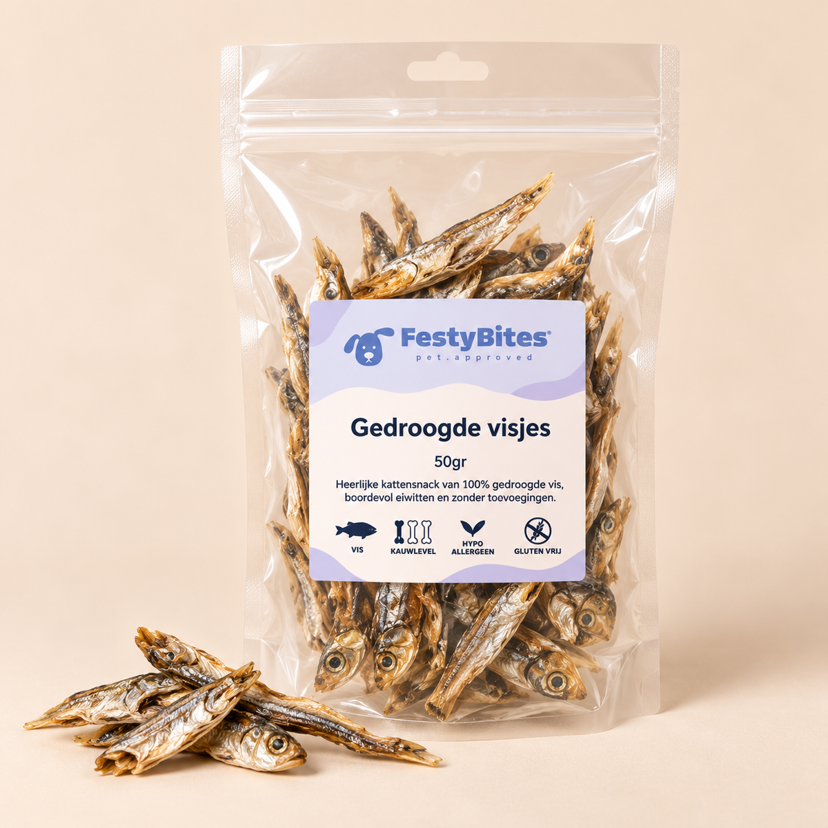 Gedroogde Visjes voor Honden en Katten – 100% Natuurlijke Hondensnack | 50g | FestyBites