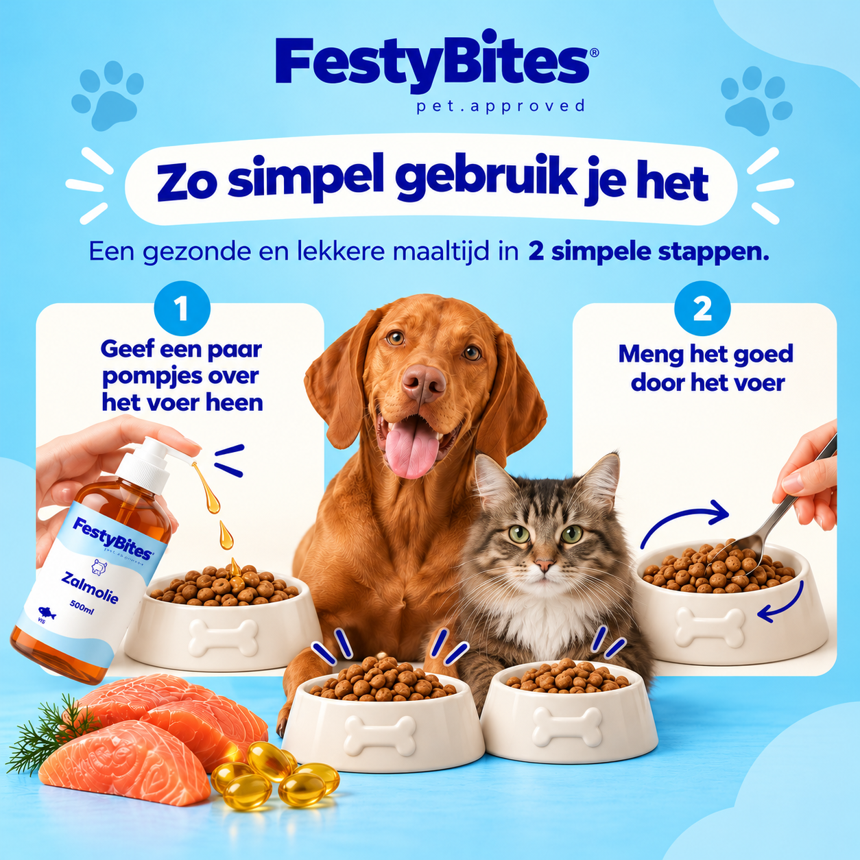 Zalmolie voor Honden en Katten 500 ml | Omega 3 & 6 | FestyBites
