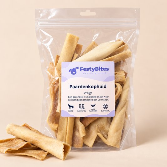 Paardenkophuid voor Honden – Natuurlijke Kauwsnack 250g | FestyBites