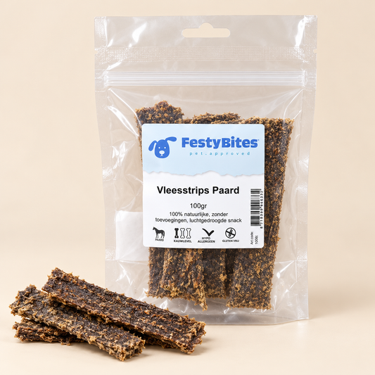 Vleesstrips Paard voor Honden – 100g | FestyBites